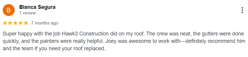 Google review from Blanca Segura customer