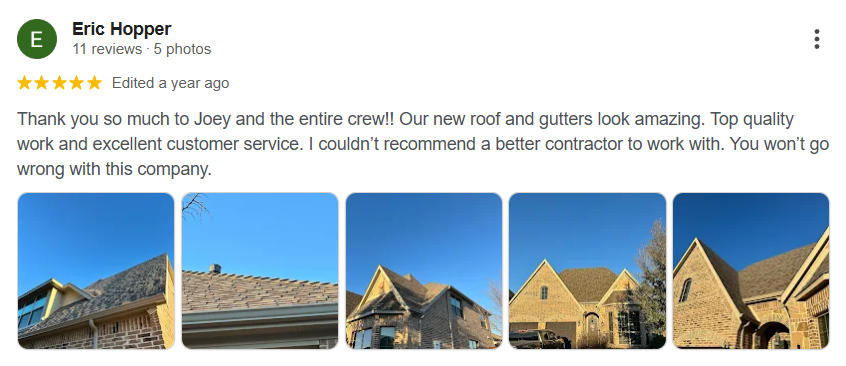 Google review from Eric Hopper customer