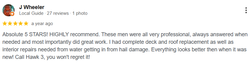 Google review from J Wheeler customer