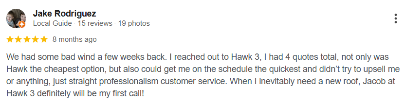Google review from Jake Rodriguez customer