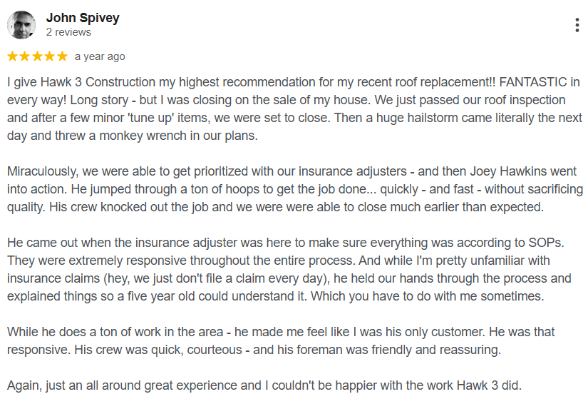 Google review from John Spivey customer