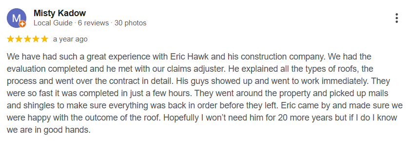 Google review from Misty Kadow customer