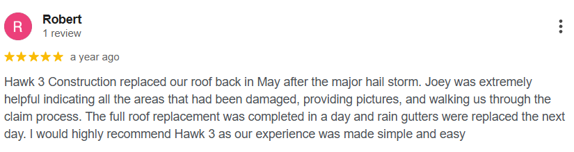 Google review from Robert customer