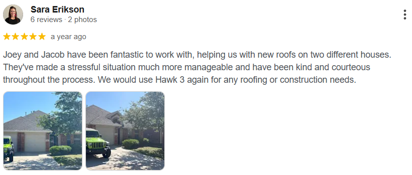 Google review from Sara Erikson customer