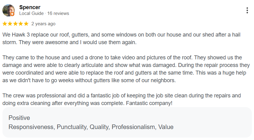 Google review from Spencer customer